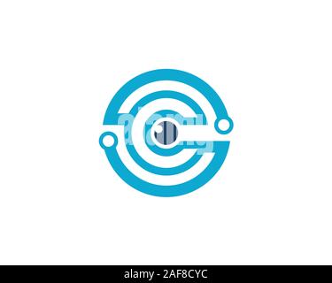 initial letter O S C anagram with an eye in the center as cable connection logo Stock Vector