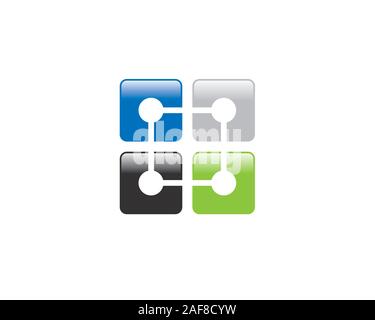 linked interlocked different color of squares in unity Stock Vector