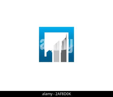 simple square increasing graph logo with highrise buildings as the ascending bars Stock Vector