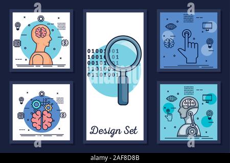 bundle of designs intelligence artificial and set icons Stock Vector