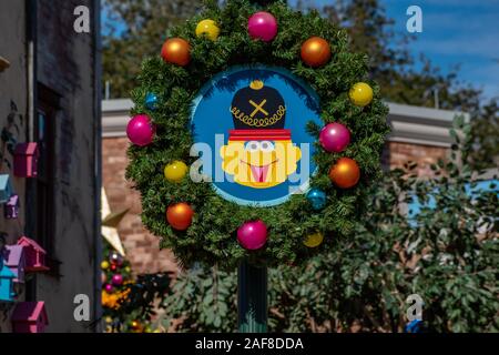 Orlando, Florida. December 07, 2019. Christmas ornament in Sesame Street Land at Seaworld Stock Photo