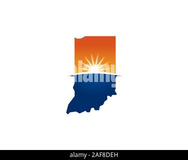 indiana map silhouette with sunrise over the horizon line Stock Vector