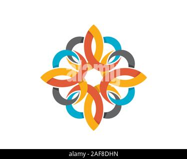Quartogonal Blue Orange Flower Illustration Stock Vector