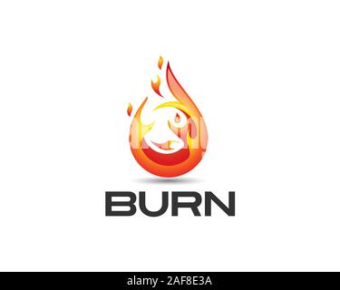3D Glossy Fire icon and black Burn text Stock Vector