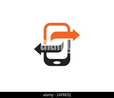 cell phone touch apps icon with left and right arrows to resemble recycle in out proccess for company Stock Vector