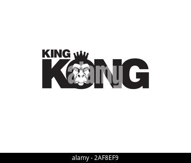 king kong wordmark with gorilla ape face wearing a crown Stock Vector