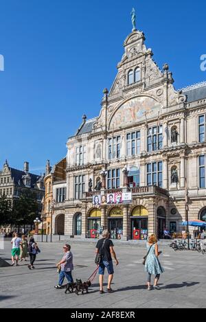 Royal Dutch Theatre / NTGent theater in eclectic style at the Sint-Baafsplein / St Bavo Square in the city Ghent in summer, East Flanders, Belgium Stock Photo