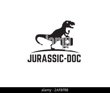 tyrannosaurus rex running chasing something and holding doctor medical suitcase Stock Vector