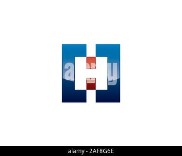 initial letter C,H,O and 0 with red dots resemble a blue square Stock Vector