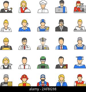 Professions color icons set. Occupation. Workers. Isolated vector illustrations Stock Vector