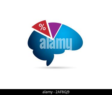 blue brain with pie chart graph number percentage Stock Vector