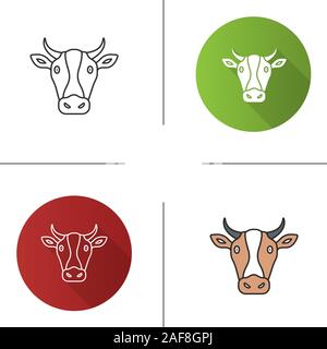 Cow head icon. Flat design, linear and color styles. Livestock farming. Agriculture. Isolated vector illustrations Stock Vector