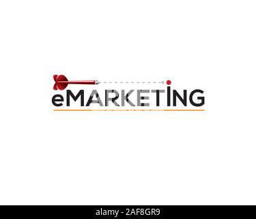 dart shooting target on emarketing wordmark Stock Vector