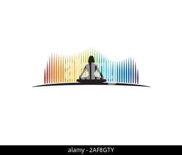 woman doing meditation and yoga in front of aurora borealis Stock Vector