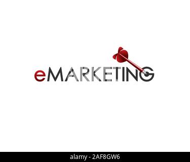 dart shooting target on emarketing wordmark Stock Vector