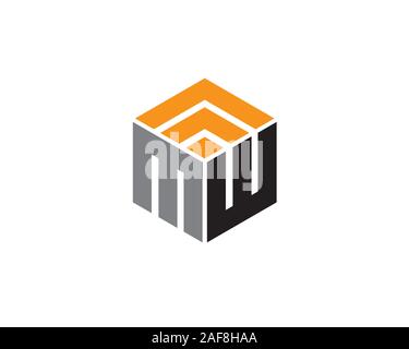 initial letter M W and wifi signal shaping a hexagon Stock Vector