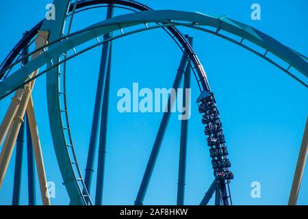 Orlando, Florida. December 07, 2019. People having fun Kraken rollercoaster at Seaworld Stock Photo