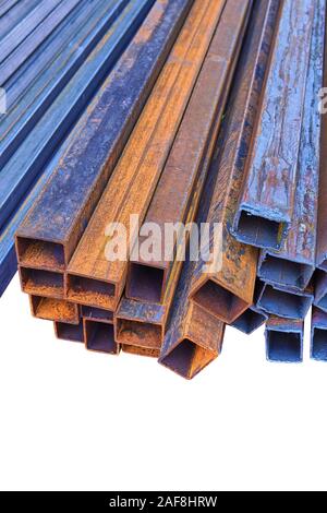 Steel bar for construction.Metal pipe profile isolated on white background. Stock photo of metal beams. Stock Photo