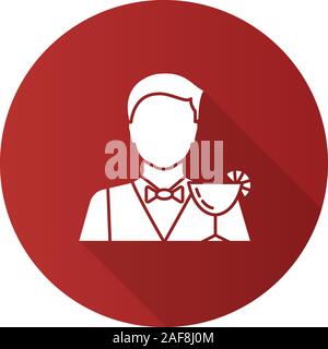 Barman flat design long shadow glyph icon. Bartender, barkeeper. Vector silhouette illustration Stock Vector
