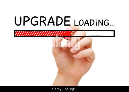 Hand drawing Upgrade loading bar concept with marker on transparent wipe board. Stock Photo