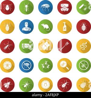 Pest control flat design long shadow glyph icon. Extermination. Harmful animals and insects. Vector silhouette illustration Stock Vector