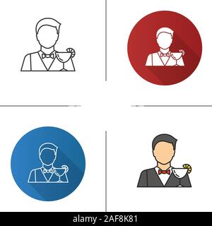 Barman icon. Bartender, barkeeper. Flat design, linear and color styles. Isolated vector illustrations Stock Vector
