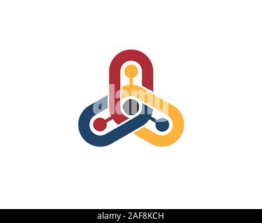 connected interlocked tripple three different colour chains Stock Vector