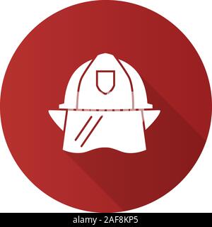 Firefighter helmet flat design long shadow glyph icon. Hard hat. Vector silhouette illustration Stock Vector