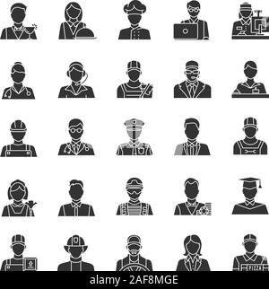 Professions glyph icons set. Occupation. Workers. Silhouette symbols. Vector isolated illustration Stock Vector