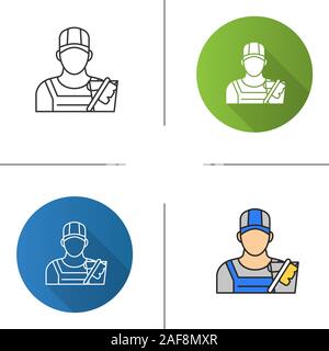 Cleaner icon. Flat design, linear and color styles. Janitor, sweeper. Isolated vector illustrations Stock Vector