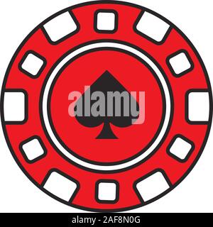 Casino chip color icon. Gambling token with spade sign. Casino. Isolated vector illustration Stock Vector