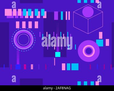 Cyberpunk seamless pattern. Retro futurism of the 80s. Signal error, pixel mosaic. Computer screen error. Vector illustration Stock Vector