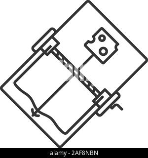 Mouse trap linear icon. Thin line illustration. Rodents bait. Contour symbol. Vector isolated outline drawing Stock Vector