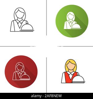 Waitress glyph icon. Restaurant worker. Silhouette symbol. Negative ...