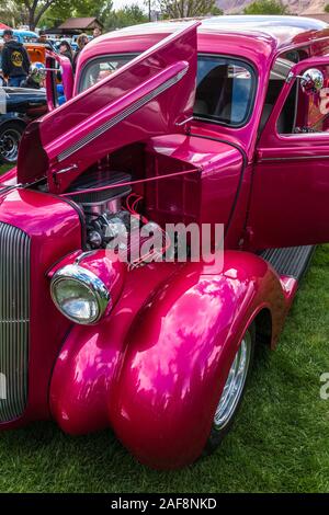 A restored and modified 1937 Plymouth Delivery Van in the Moab April Action Car Show in Moab, Utah. Stock Photo