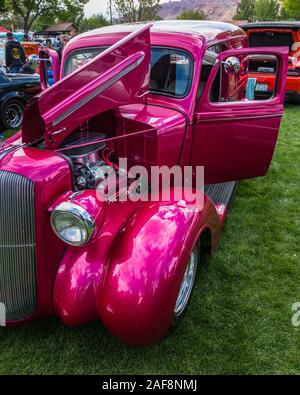 A restored and modified 1937 Plymouth Delivery Van in the Moab April Action Car Show in Moab, Utah. Stock Photo