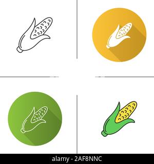 Corn icon. Flat design, linear and color styles. Maize. Isolated vector illustrations Stock Vector