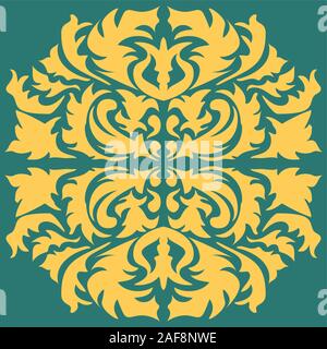 Damask seamless floral pattern. Royal wallpaper. Flowers, leaves on a green background. EPS 10. Stock Vector
