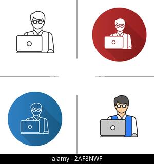 Programmer icon. Flat design, linear and color styles. IT technologist. Freelancer. Isolated vector illustrations Stock Vector