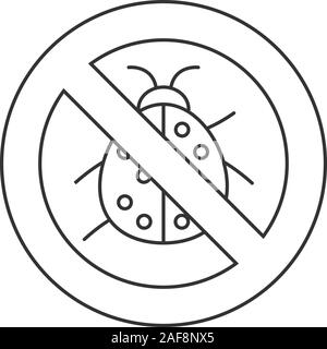 Forbidden sign with ladybug linear icon. No insects repellent. Stop contour symbol. Thin line illustration. Vector isolated outline drawing Stock Vector