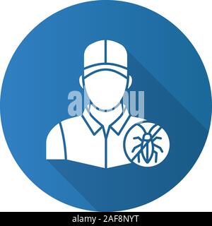 Exterminator flat design long shadow glyph icon. Pest control service. Vector silhouette illustration Stock Vector