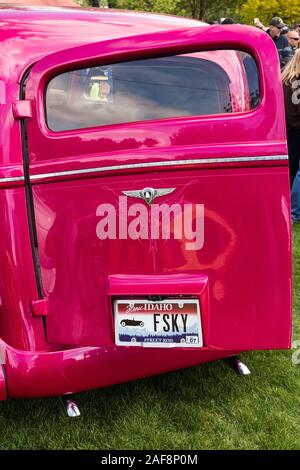 A restored and modified 1937 Plymouth Delivery Van in the Moab April Action Car Show in Moab, Utah. Stock Photo