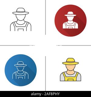Farmer icon. Agricultural worker. Flat design, linear and color styles. Isolated vector illustrations Stock Vector