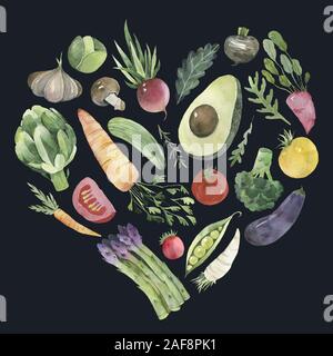 Healthy life - heart shape with vegetables for your design Stock Photo