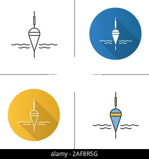 Fishing float icon. Flat design, linear and color styles. Bobber. Angling equipment. Isolated vector illustrations Stock Vector