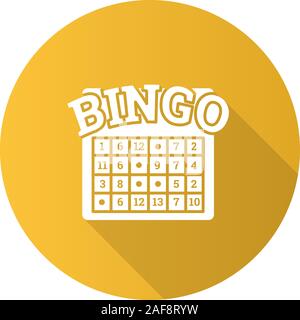 Bingo game flat design long shadow glyph icon. Lottery. Casino. Vector silhouette illustration Stock Vector