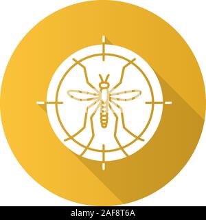 Mosquitoes target flat design long shadow glyph icon. Anti-insect repellent. Vector silhouette illustration Stock Vector