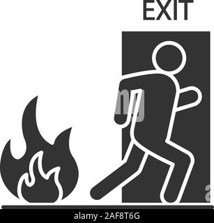 Fire emergency exit door with human glyph icon. Evacuation plan. Silhouette symbol. Negative space. Vector isolated illustration Stock Vector