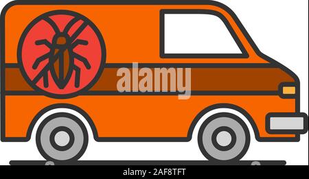 Exterminator mini bus car color icon. Pest control service. Isolated vector illustration Stock Vector