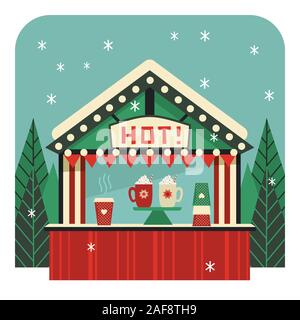 Hot drinks street stall flat color vector icon Stock Vector